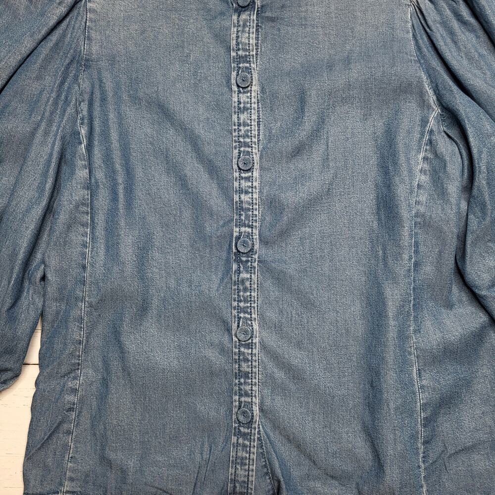 Madewell Denim Jean Puff Sleeve Button Up Top Lightweight Western Small 4 - Picture 6 of 10